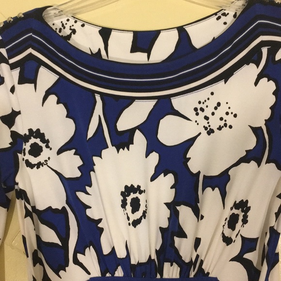 NY&CO dress floral 3/4 sleeve tie belt blue aline XS - Picture 7 of 14